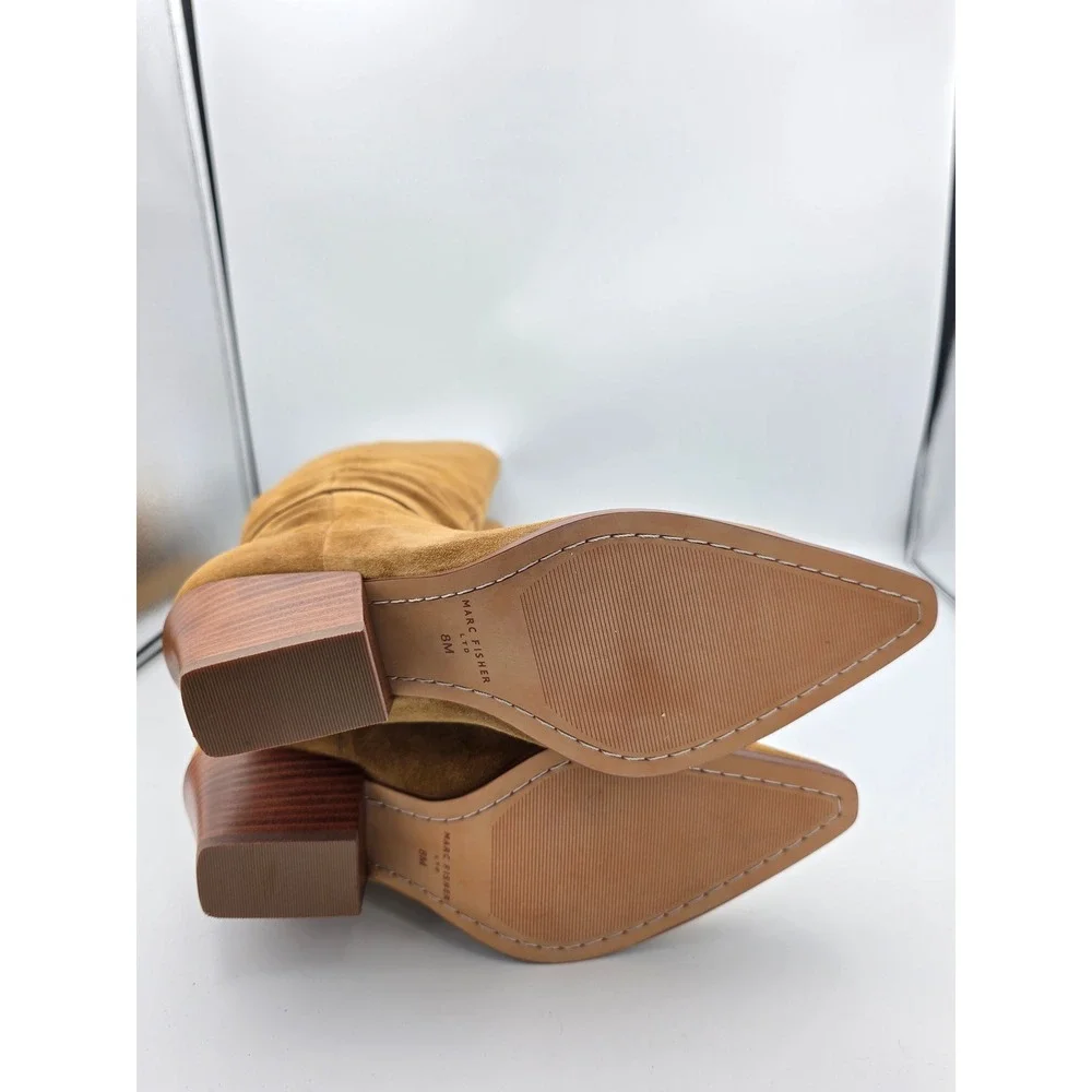 Marc Fisher Tarrie Tall Boots Womens 8 Tan Suede Pointed Toe Western Block Heel